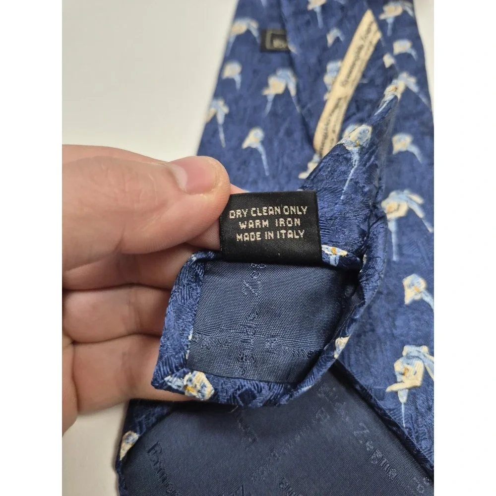 Ermenegildo Zegna Tie Mens One Size Blue Geometric 100% Silk Made In Italy